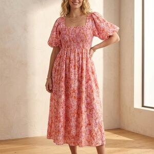 ANTHROPOLOGIE Midi Women's Dress 3X Short-Sleeve Smocked Babydoll Coquette